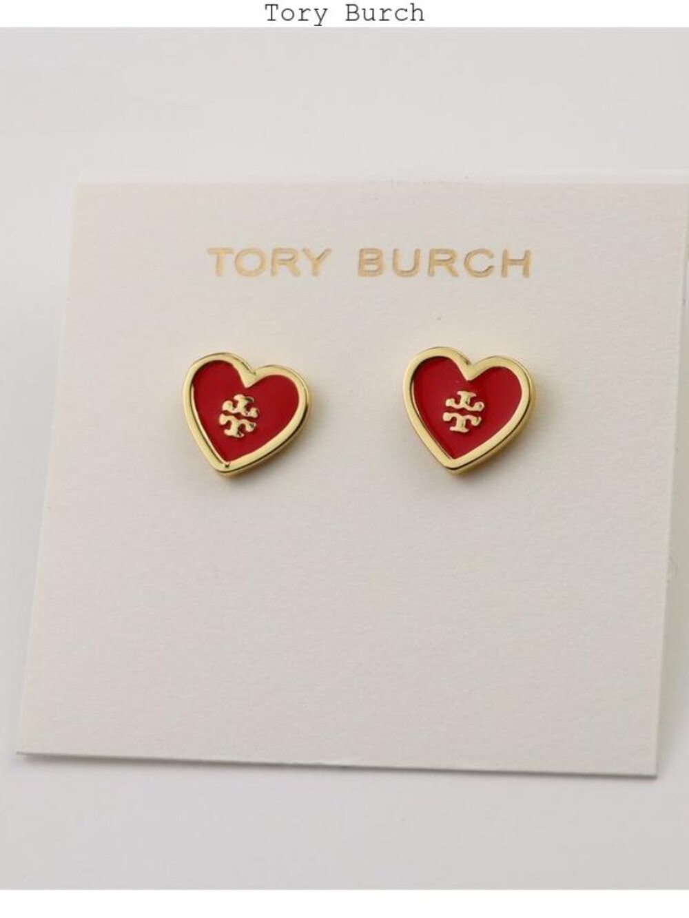 Tory Burch Gold-Trim Red Heart Logo Stud Earrings
